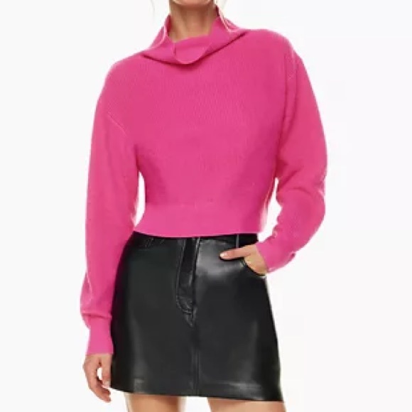 SOLD Montpellier Waist Turtleneck Wool Sweater in Vital Pink - Picture 1 of 5